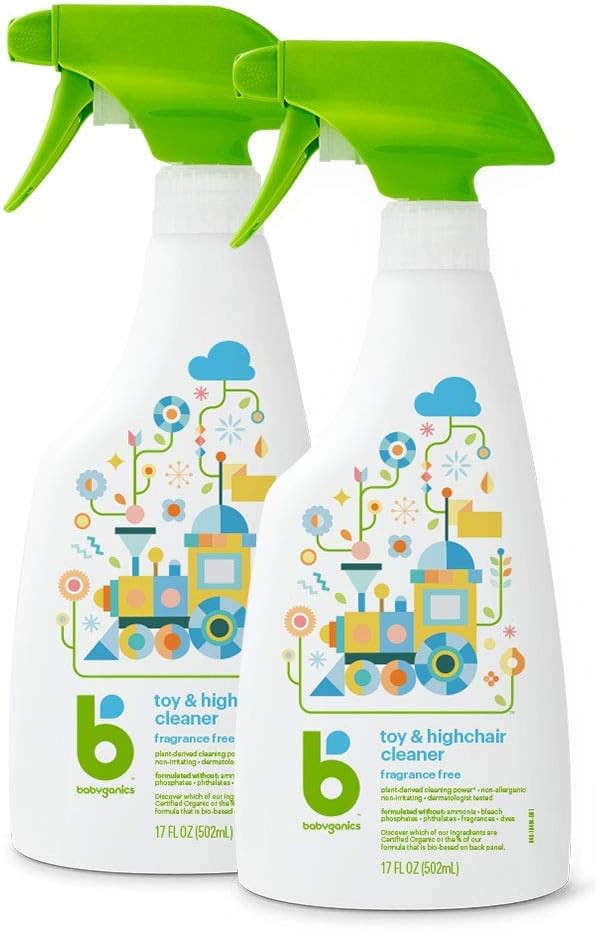 Babyganics Toy & Highchair Cleaner Spray, Fragrance Free, 17oz Spray Bottle, Made without ammonia, bleach, phosphates, phthalates or dyes, Pack of 2. | Amazon (US)