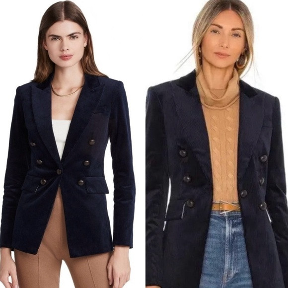 Veronica Beard Gaya Corduroy Double Breasted Dickey Blazer Jacket Navy Blue | Poshmark