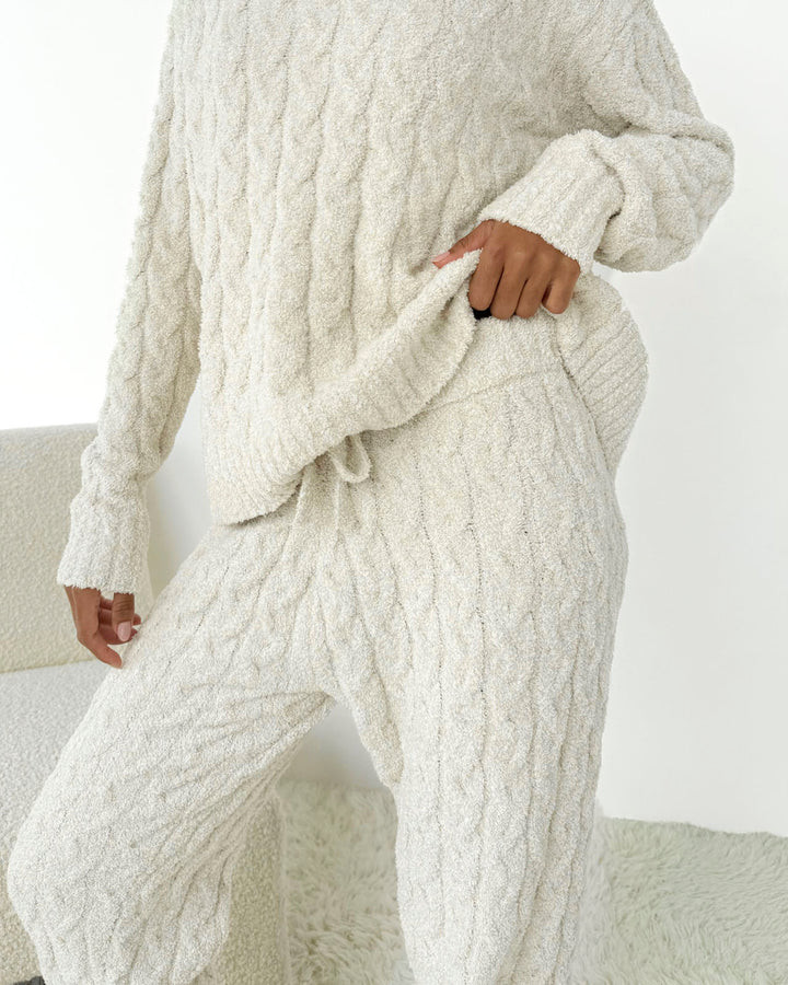 Oat Heather Fuzzy Cable Knit Sweater PJ Set | Splendid