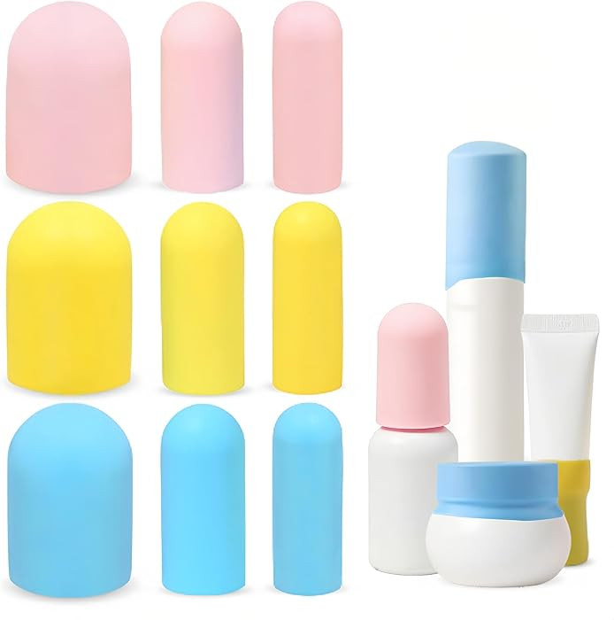Silicone Bottle Covers for Travel: 9 Pack Silicone Container Sleeves for Traveling Toiletries Ess... | Amazon (US)