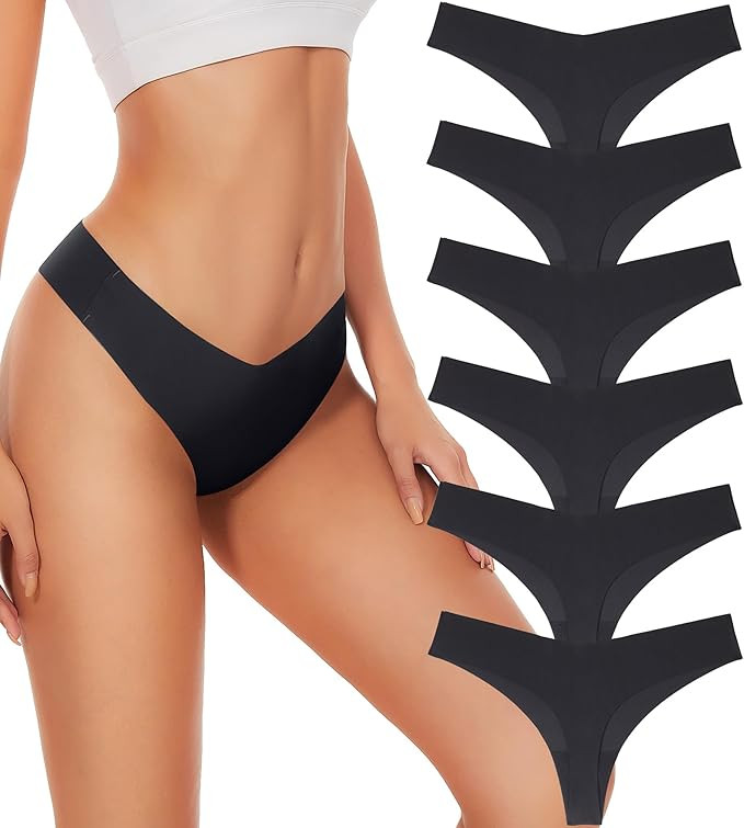 Seamless Thongs For Women V-waisted No Show Thong Seamless Panties Breathable Comfortable Underwe... | Amazon (US)