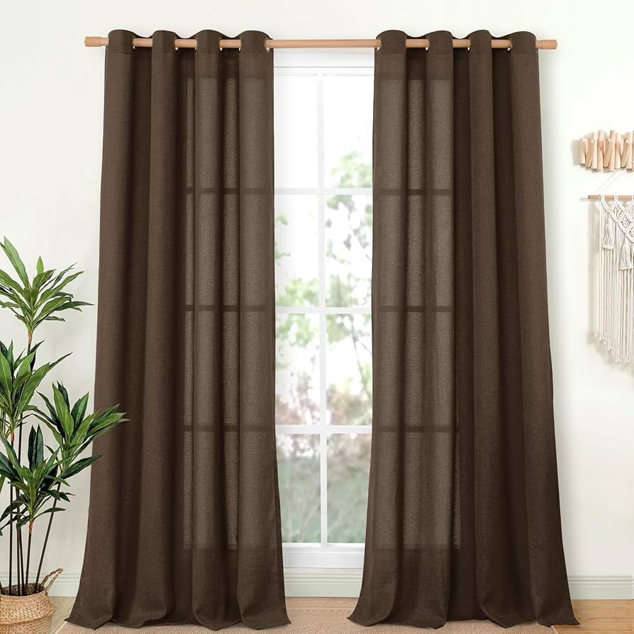 YoungsTex Dark Brown Linen Curtains 84 Inch Length 2 Panels for Living Room, Light Filtering Drap... | Amazon (US)