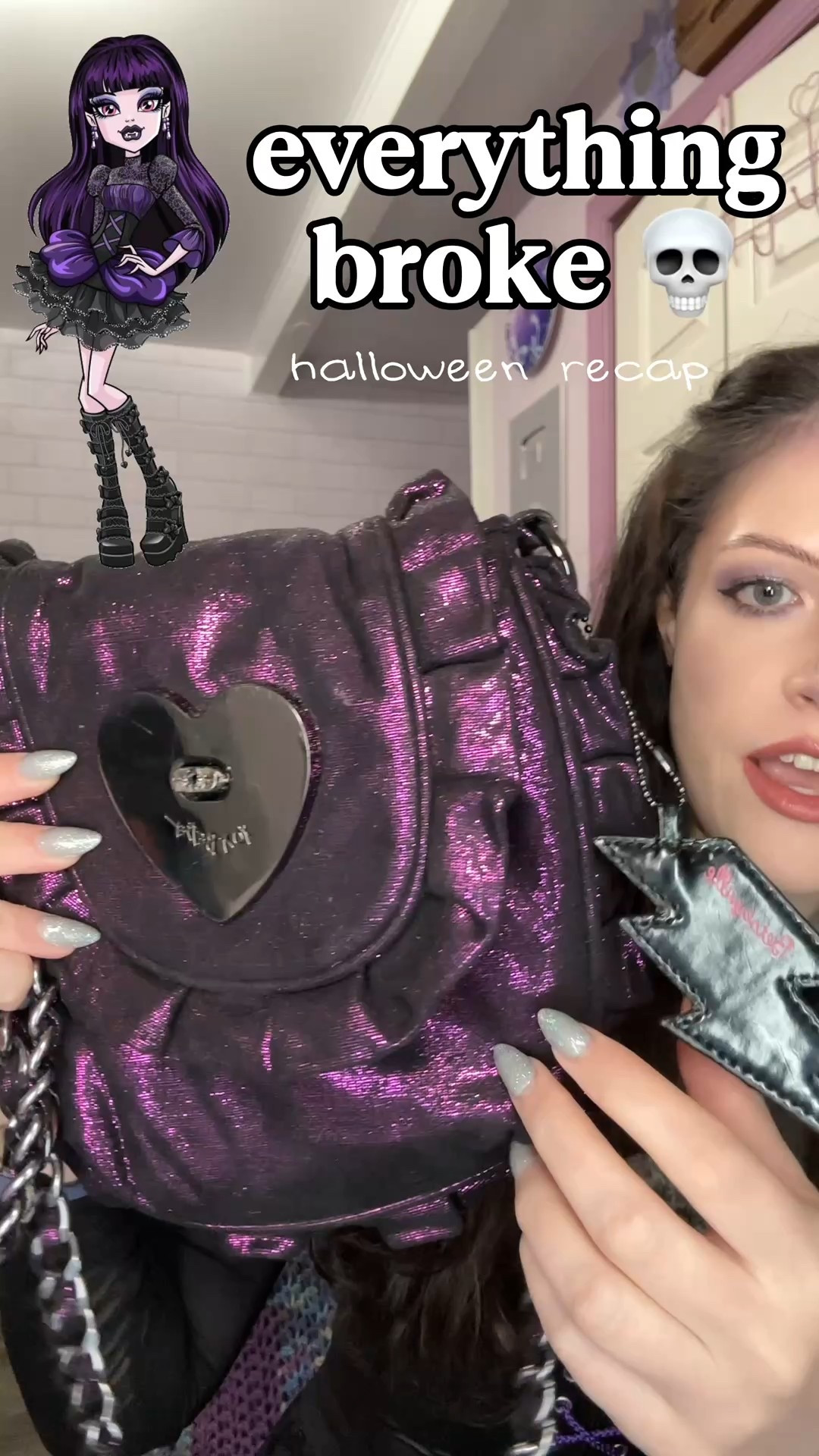  @Betsey Johnson I’m so sad about the purse ngl 😭 but she was cute while she lasted 💜 here’s how my halloween costume turned out! 

I was going for a @Monster High doll inspired look, except I didn’t have black/purple lipstick 💀 

(Ps sorry to everyone asking about the dress, I think it was from @Macy’s in like 2012) 

promise I’m moving on to Christmas videos now lol

#monsterhigh #halloween2025 #betseyjohnson 

#LTKHoliday #LTKSeasonal #LTKStyleTip