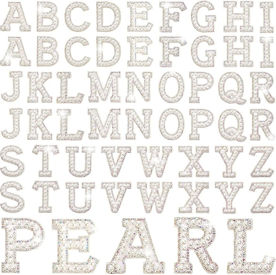 Canlierr 52 Pcs Self Adhesive Pearl Rhinestone Letter Patches Rhinestone A-z Glitter Pearl Sew on... | Amazon (US)