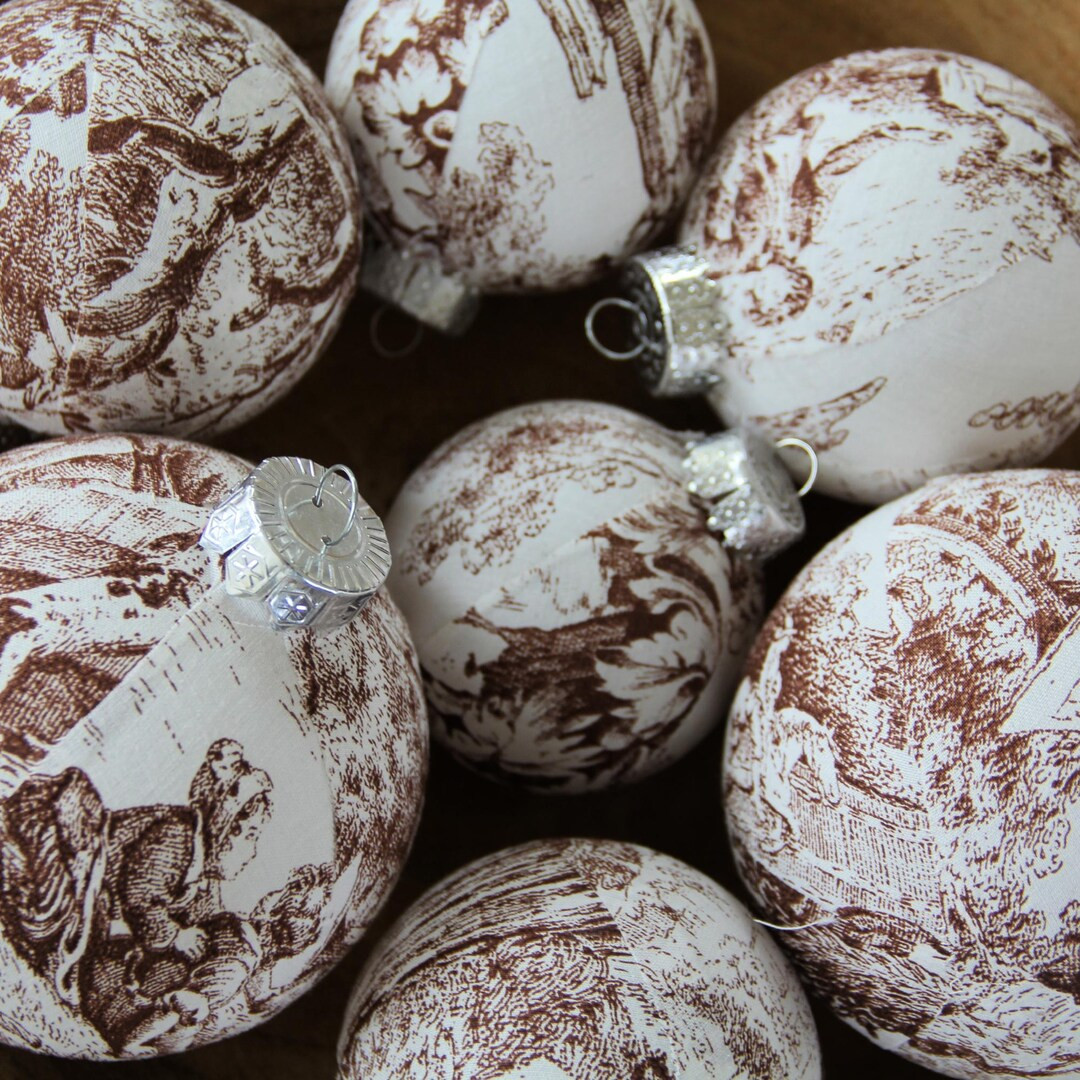 Brown Toile Christmas Ball Ornaments: French Country Holiday Decor | Etsy (US)