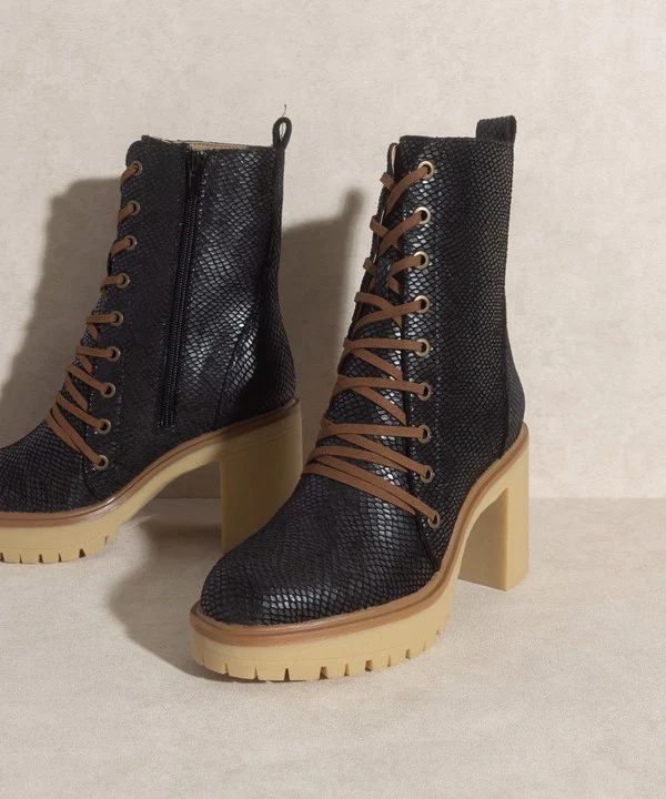 Jenna Platform Combat Boots - Black Croc | Alexa Reece Boutique