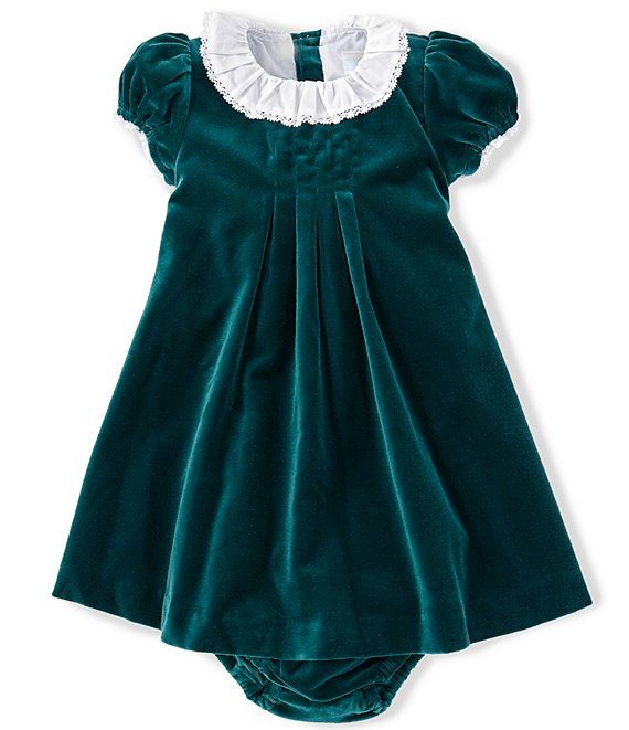 Edgehill Collection Baby Girls 12-24 Months Ruffle Collar Cap Sleeve Pleated Front Velvet Dress |... | Dillards