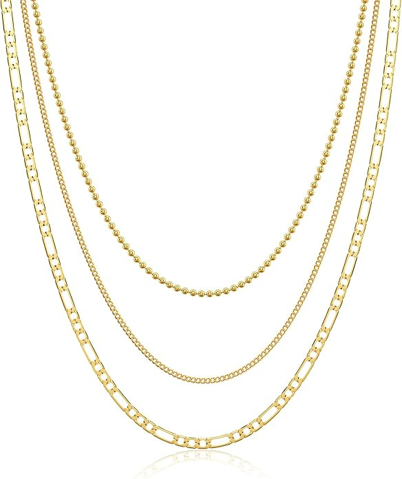 Tewiky Layered Necklaces for Women Non Tarnish- Chunky 14k Gold Plated Herringbone/Snake/Rope/Box... | Amazon (US)