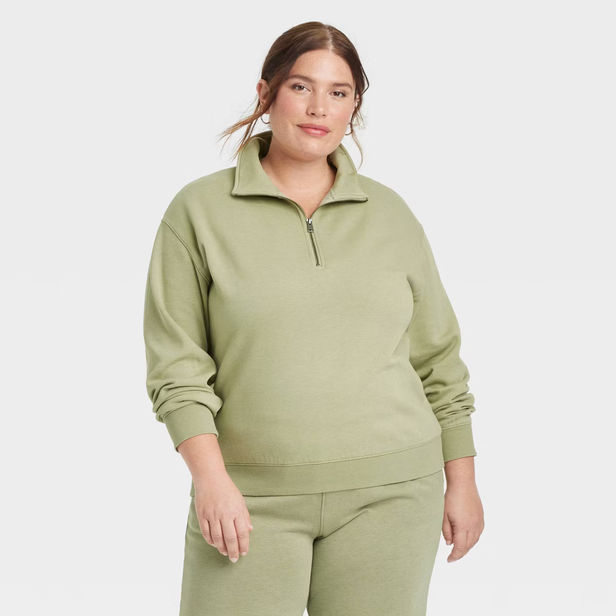 Women's Leisure Studio Quarter Zip Pullover Sweatshirt - Universal Thread™ Olive Green XXL | Target