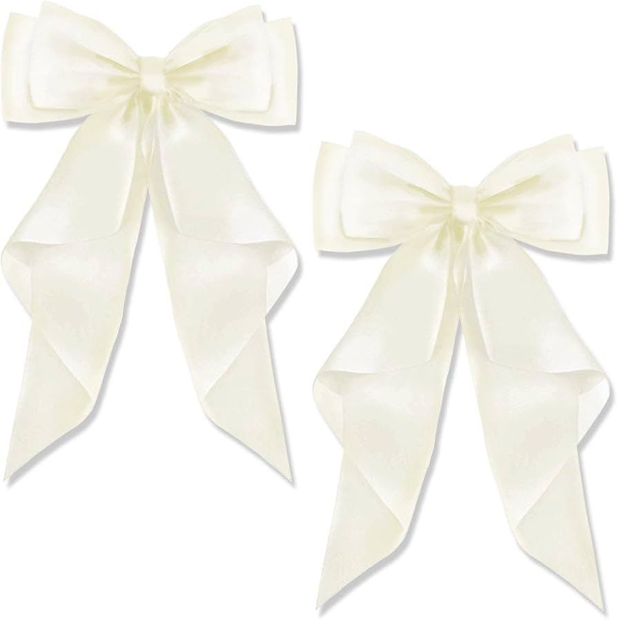 AYNKH 2 PCS WHITE Big Bow Hair Clips with Long Silky Satin, Solid Color French Barrette Simple Ha... | Amazon (UK)