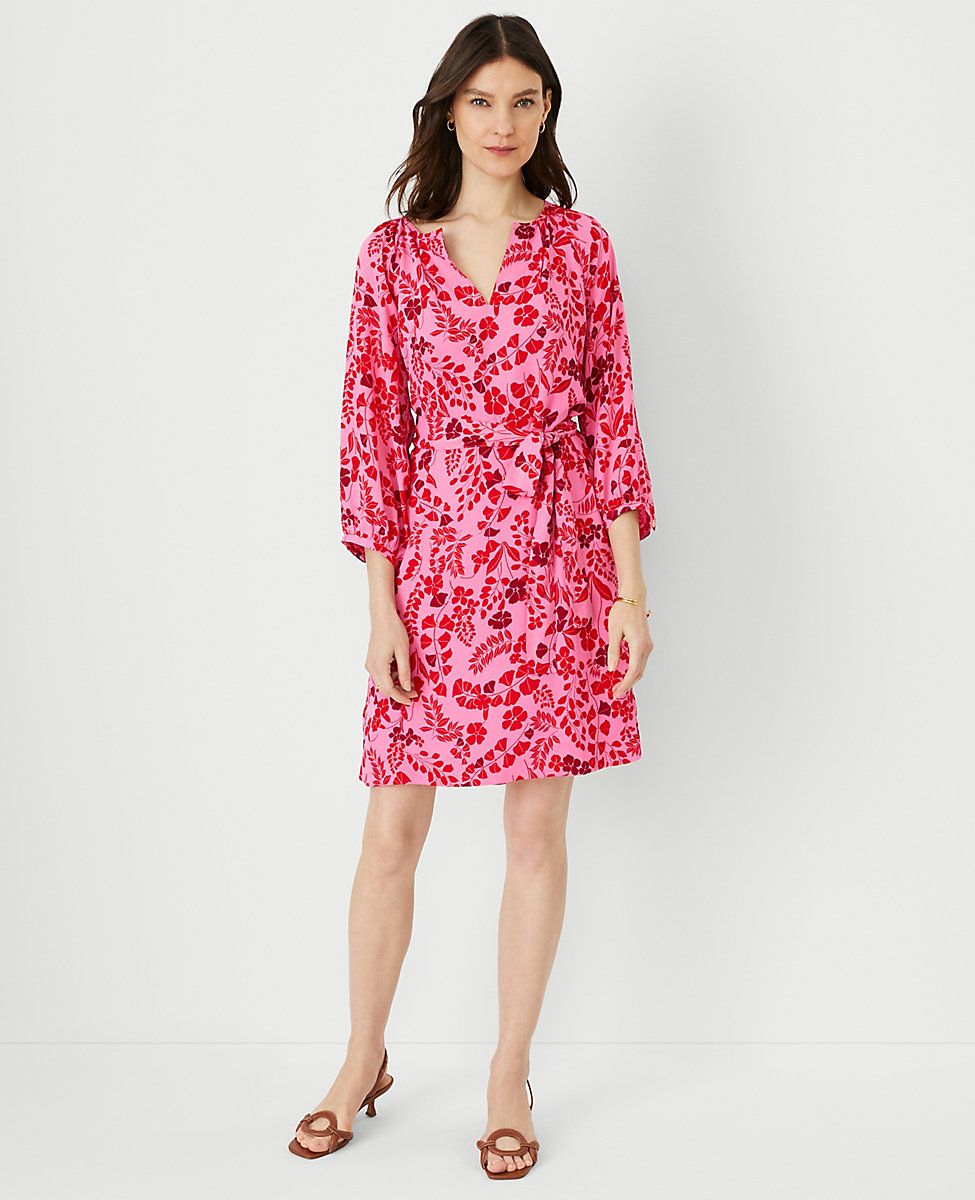 Floral Puff Sleeve Belted Shift Dress | Ann Taylor (US)