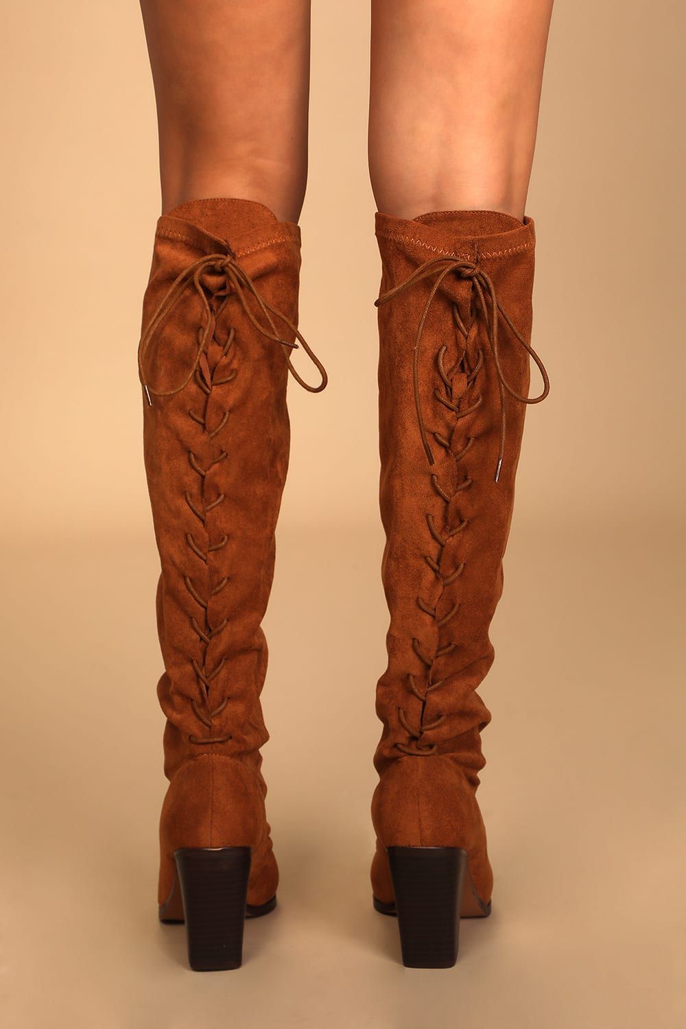Lundrah Chestnut Suede Lace-Up Over the Knee Boots | Lulus (US)