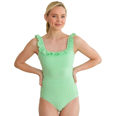 RuffleButts Women's UPF50+ Seersucker Ruffle One Piece - Spring Green Seersucker, Women's S | Target