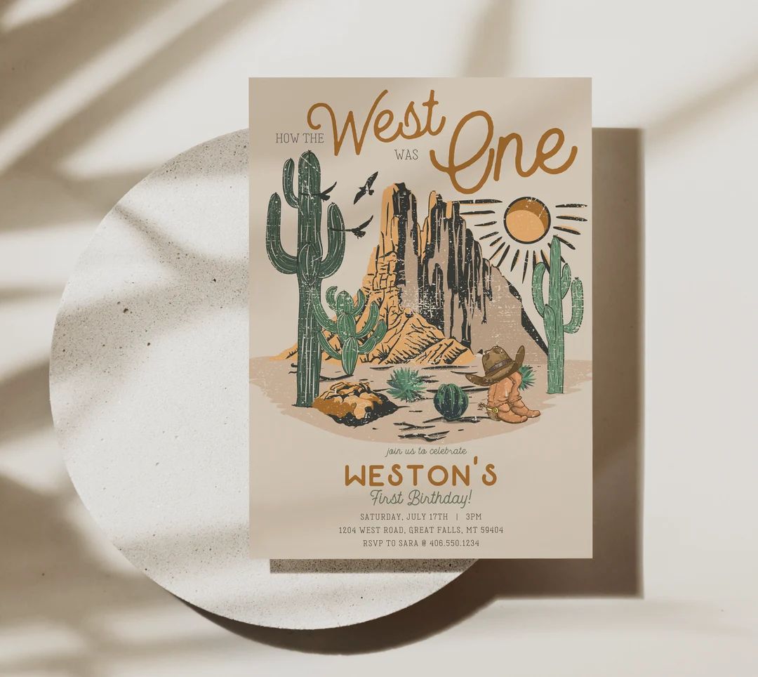 How the West was One Birthday Invitation Printable, Western Cowboy First Birthday Invitation, Des... | Etsy (US)