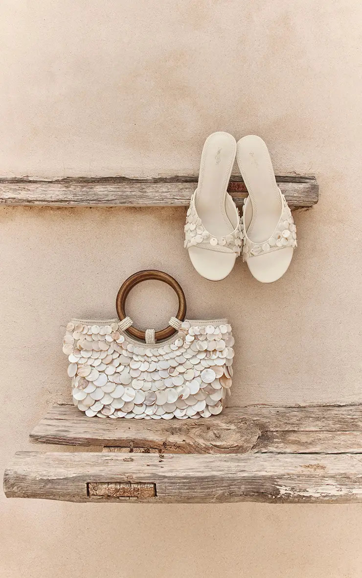 Cream Shell Wooden Ring Handle Handbag | PrettyLittleThing UK