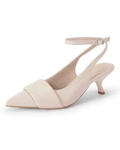 Coutgo Womens Slingback Kitten Heels Closed Pointed Toe Dress Shoes Ankle Strap Elegant Wedding Office Pumps Shoes, Apricot, size 6.5 | Amazon (US)