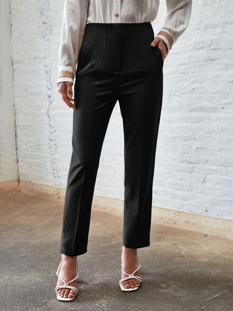 Slant Pockets Zipper Fly Carrot Pants | SHEIN