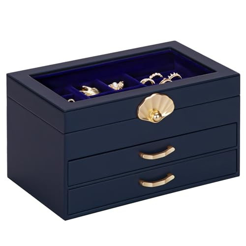 Enthralite Jewelry Box with 2 Drawers: Display Organizer for Earrings Necklaces - Gift for Girls Women (Dark Blue) | Amazon (US)