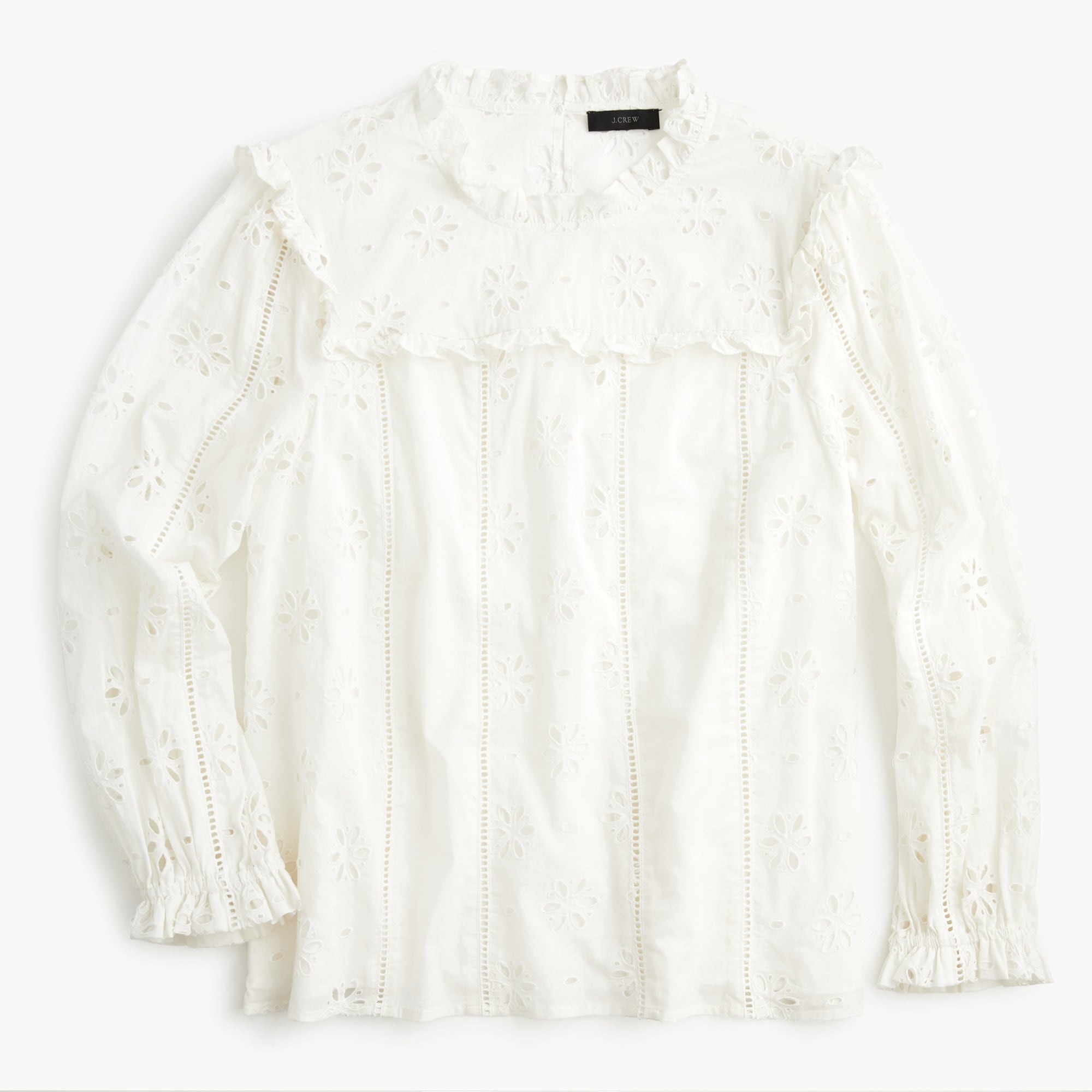 Long-sleeve ruffle-neck top in eyelet | J. Crew US