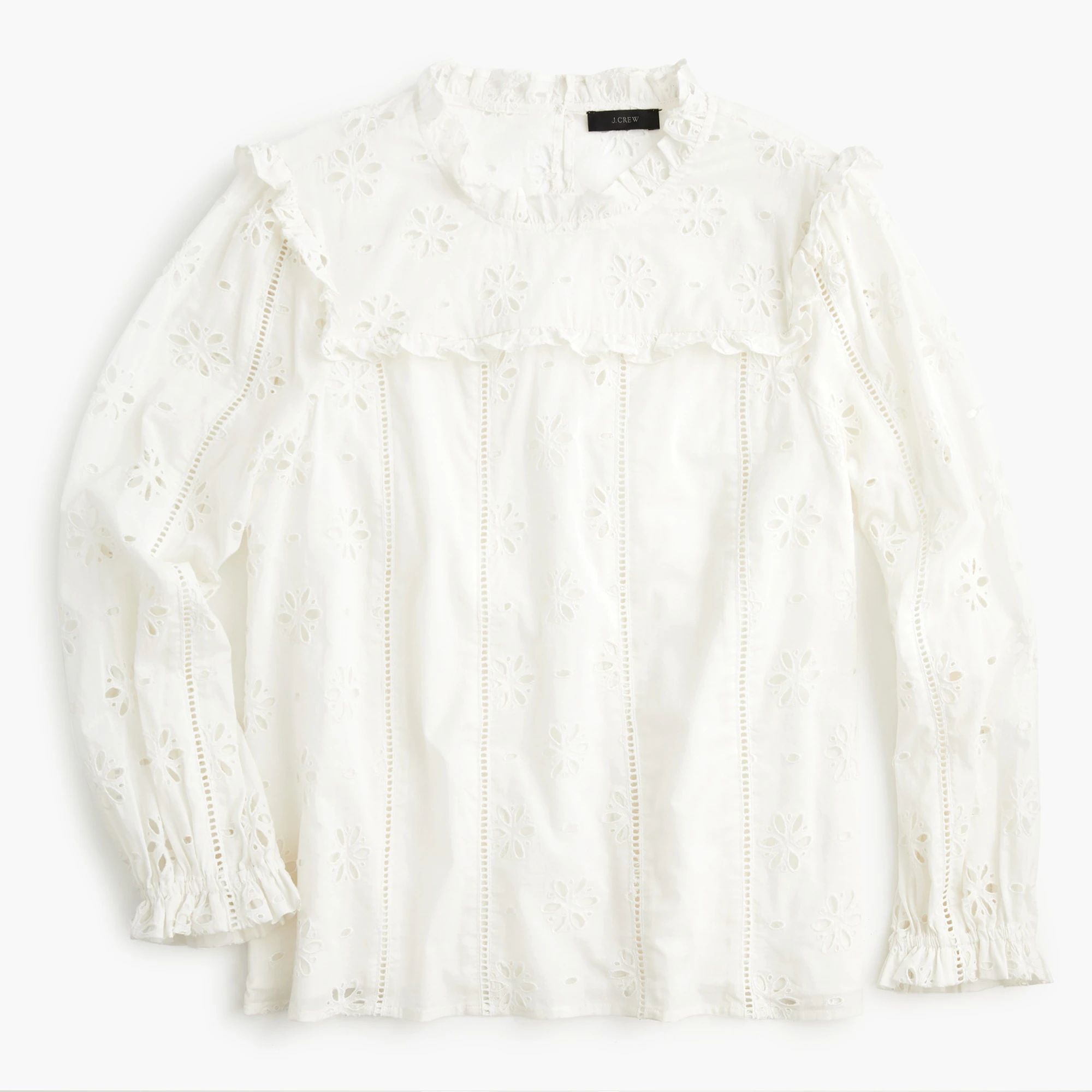 Long-sleeve ruffle-neck top in eyelet | J.Crew US