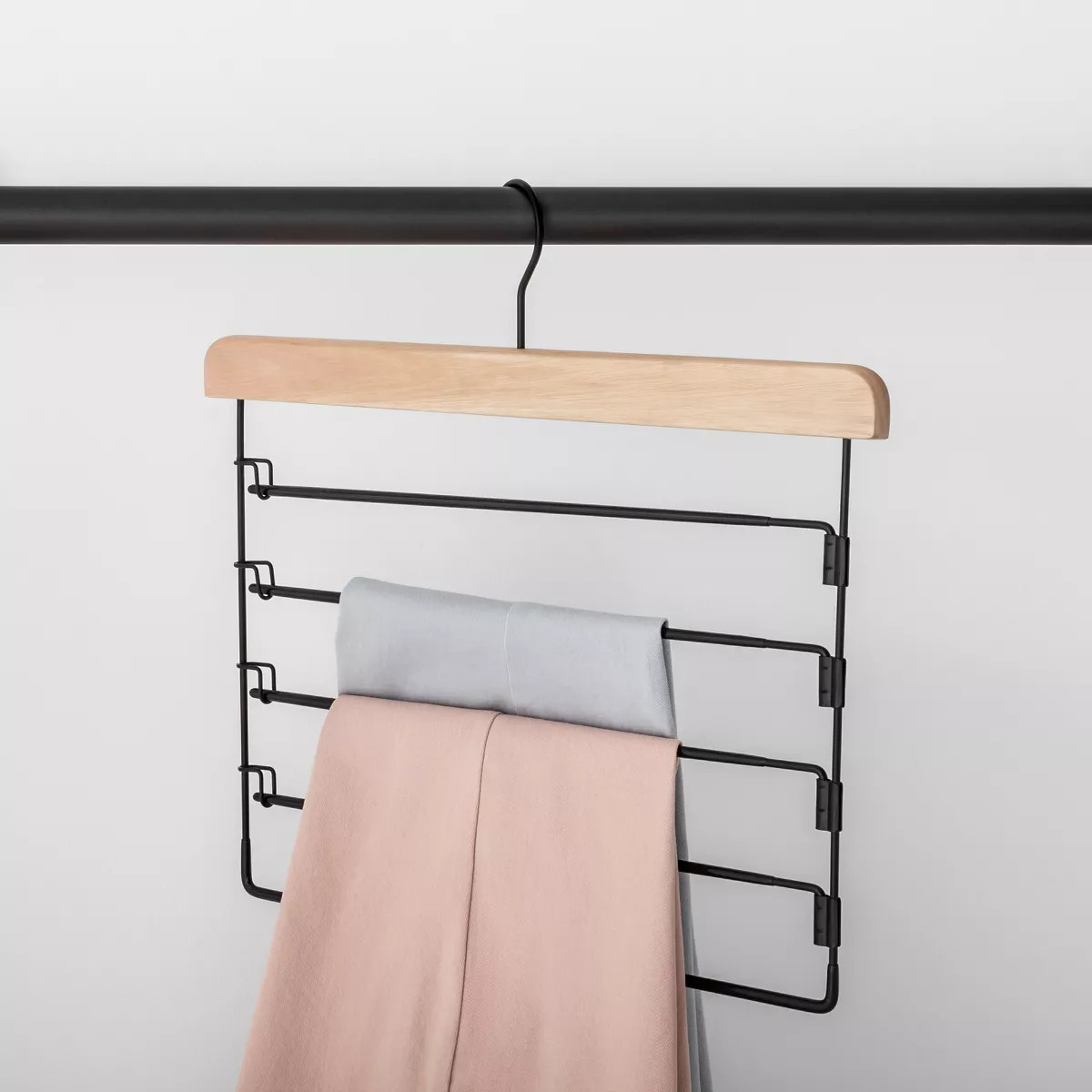 5 Tier Pants Hanger Black with Natural Wood - Brightroom™: Non-Slip Clothes Organizer, Adult Us... | Target