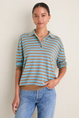 Camel and Cerulean Striped Ben Polo Sweater | Tuckernuck (US)