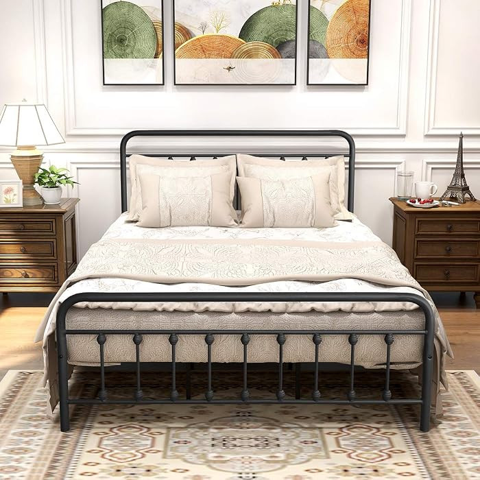 DUMEE Metal Queen Bed Frame with Headboard and Footboard Farmhouse Platform Bed Frame Queen Size ... | Amazon (US)
