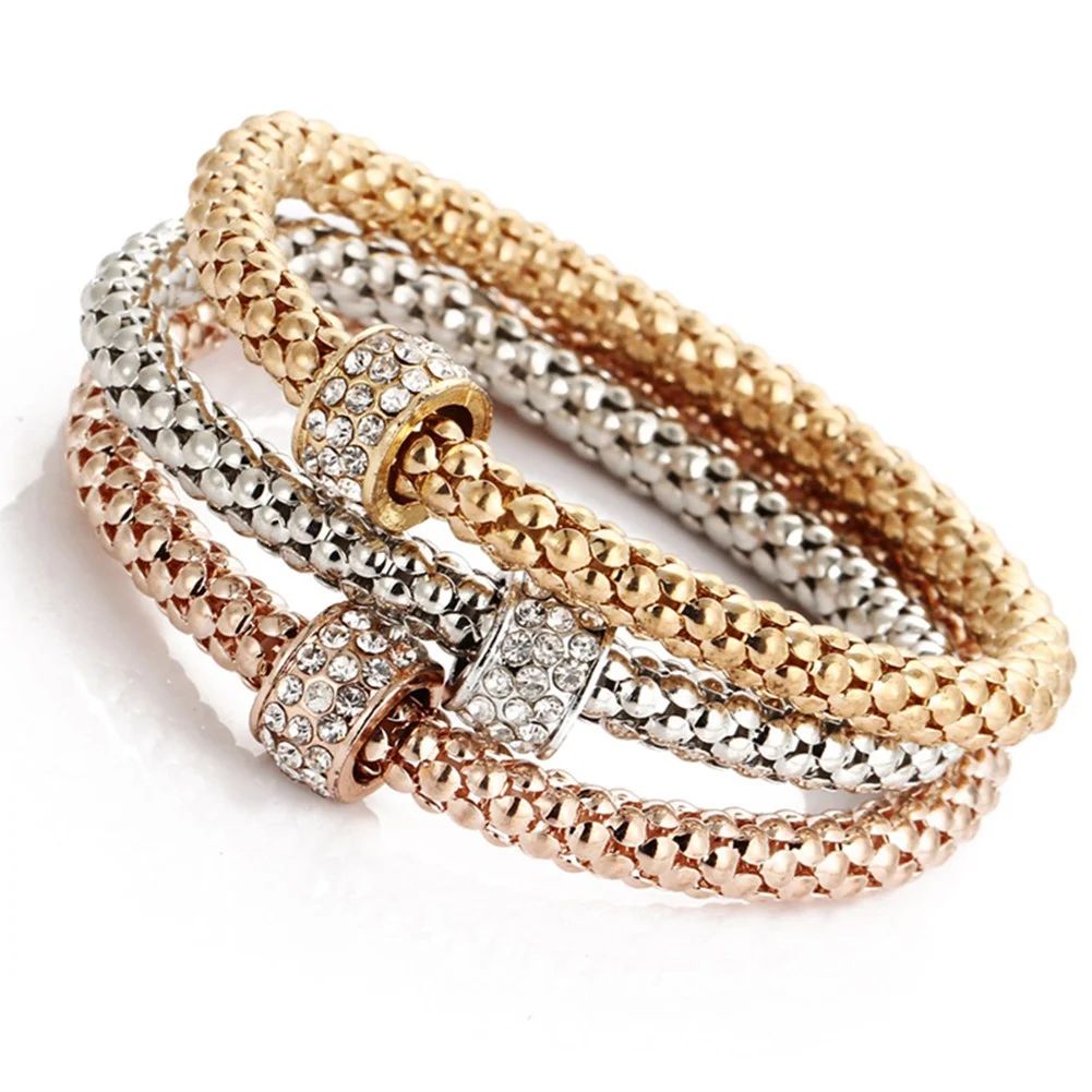 3Pcs 18K Gold Plated Rhinestone Bracelets Set For Women Girls Bangle Jewelry Gifts - Walmart.com | Walmart (US)