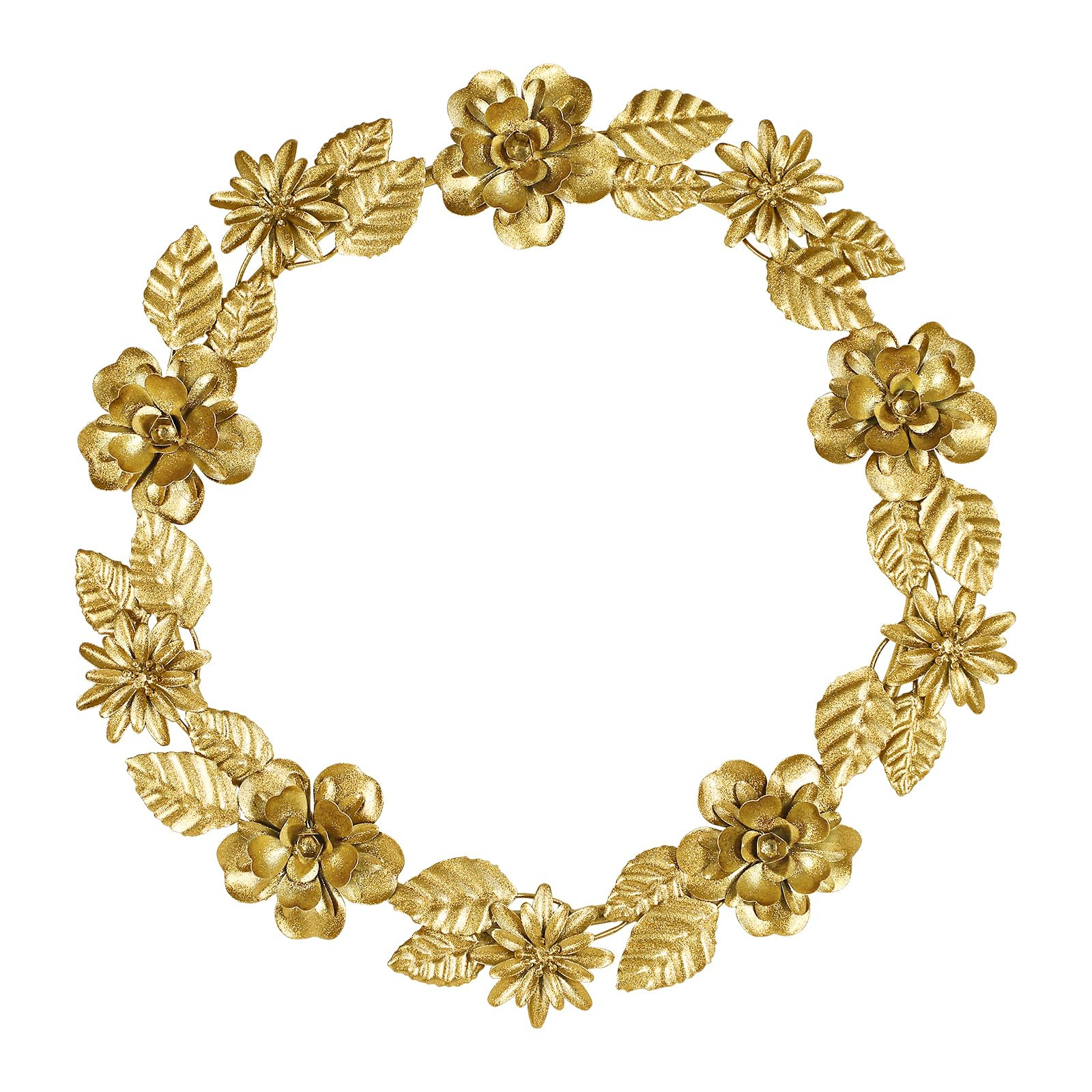 Gold Metal Wreath Wall Decor, 16.5'' Artificial Wreaths for Front Door, Large Round Gold Foil Door Wreath with Flower and Leaf for Christmas, Window, Wedding, Party Decoration | Amazon (US)