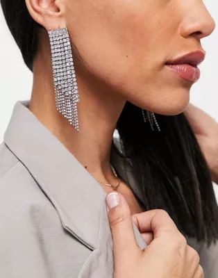 ASOS DESIGN drop earrings in waterfall crystal design in silver | ASOS (Global)