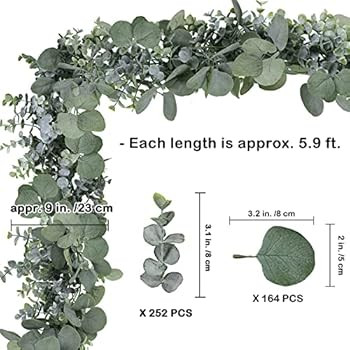 Winlyn 5.9' Long Faux Eucalyptus Leaves Greenery Garland Artificial Silver Dollar Eucalyptus Garl... | Amazon (US)
