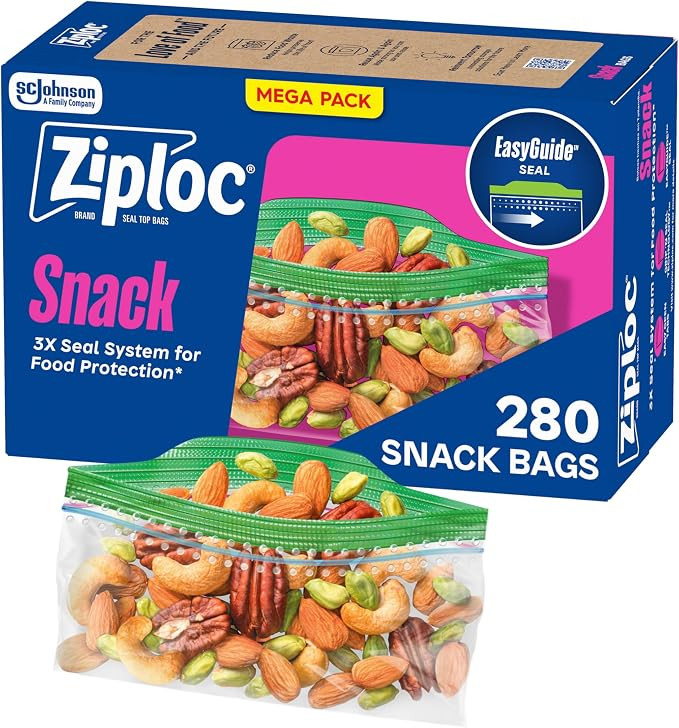 Ziploc Snack Bags with EasyGuide Texture, Small Plastic Storage Bags with Grip 'N Seal Technology... | Amazon (US)