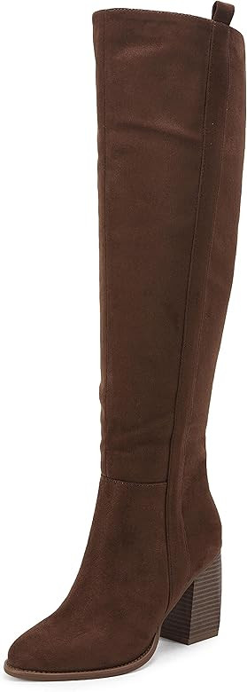 Ermonn Womens Faux Suede Knee High Side Zipper Chunky Heel Stretch Winter Boots | Amazon (US)