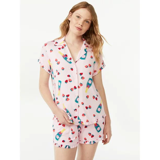 Joyspun Women's Ruffled Pajama Top and Shorts Set, 2-Piece, Sizes S to 3X - Walmart.com | Walmart (US)