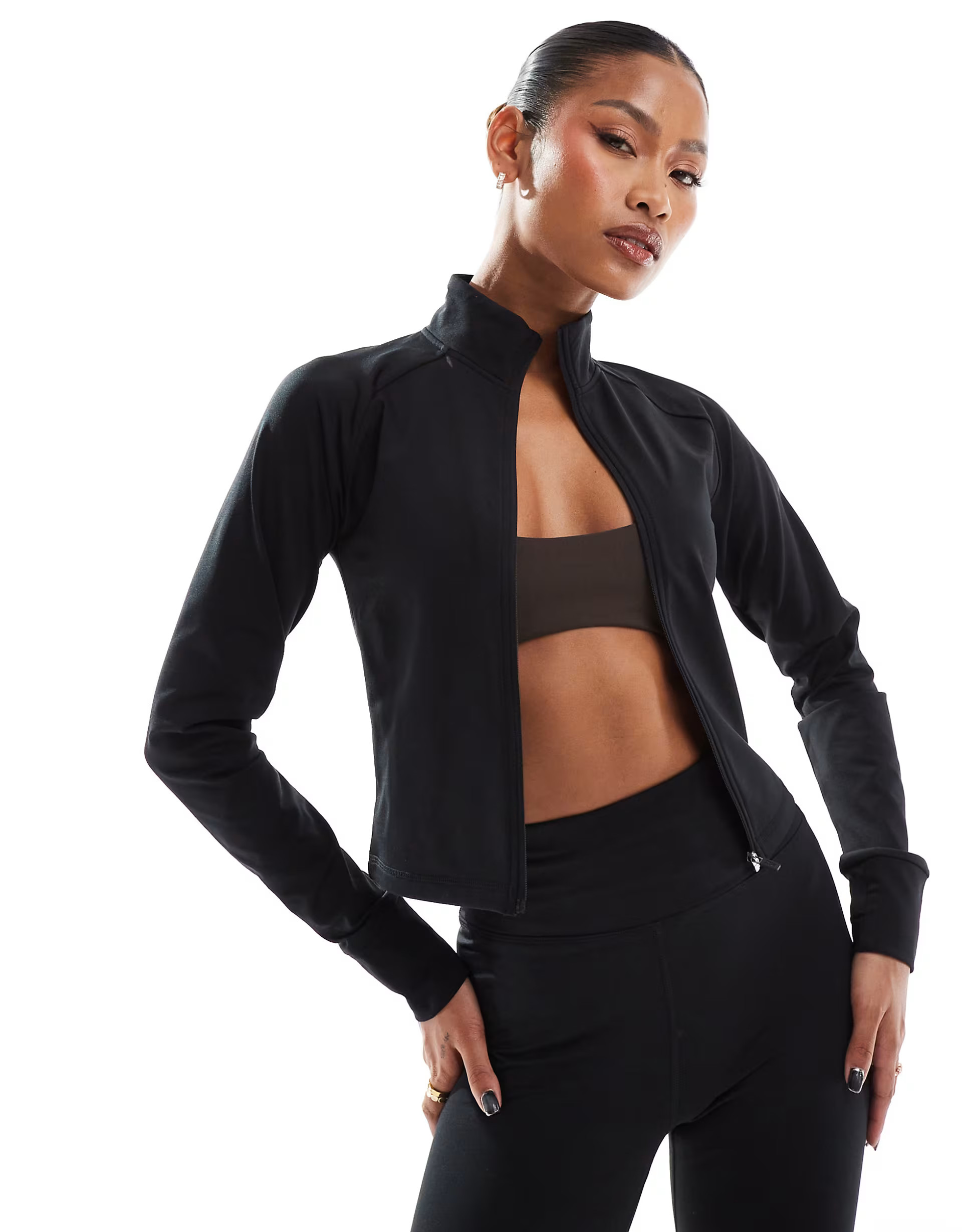 ASOS 4505 Icon zip up contour thermal running jacket with phone pocket in black | ASOS (Global)