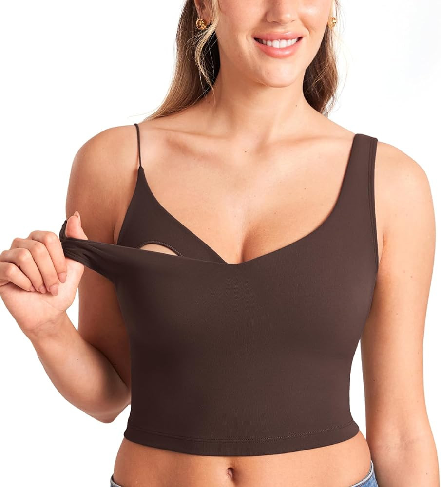 MOMANDA Women's Nursing Bras Longline Sports Breastfeeding V Neck Sleeveless Crop Tank Top with B... | Amazon (US)