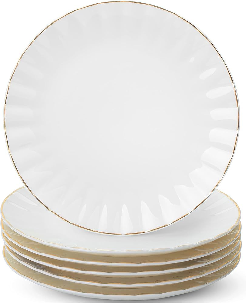 BTaT- White Dessert Plates, Set of 6, 8 inch, White Porcelain with Gold Trim, Small Plate, Small ... | Amazon (US)