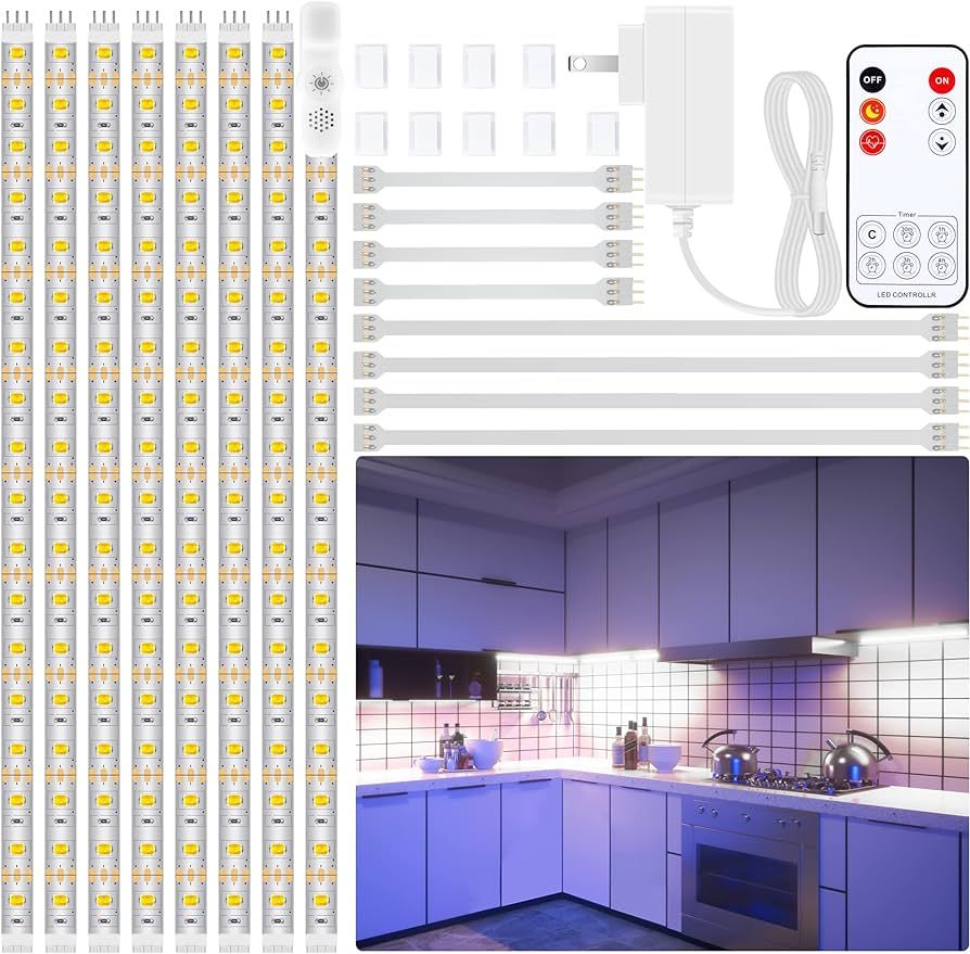 LAFULIT 8 PCS Under Cabinet Lighting Kit, Bright Under Cabinet Lights, Flexible Led Strip Lights ... | Amazon (US)