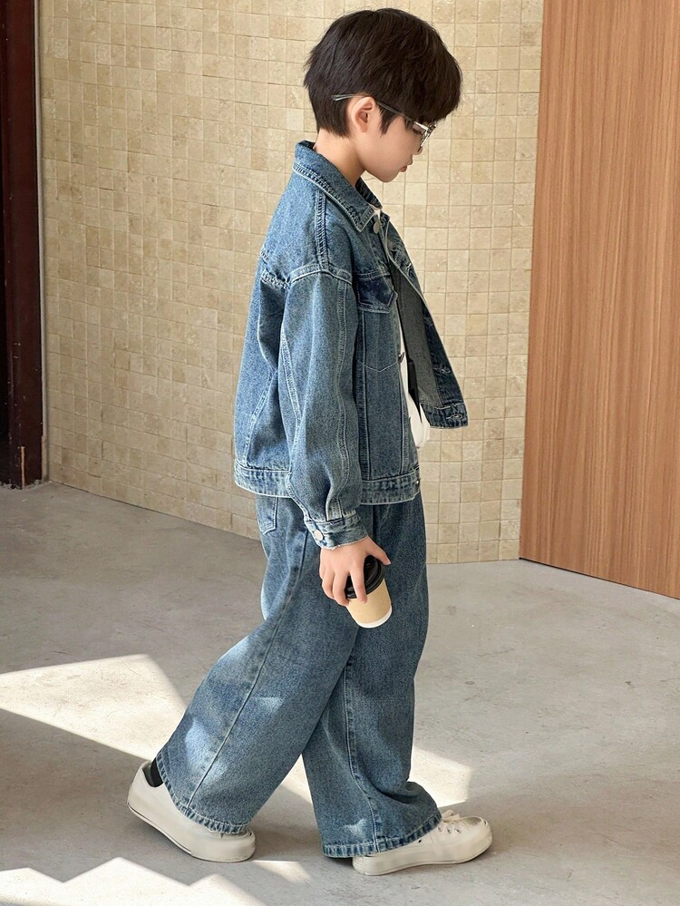 DAZY 2pcs/Set Tween Boy Oversized Casual Denim Jacket And Jeans Outfit, School Look For Autumn | SHEIN