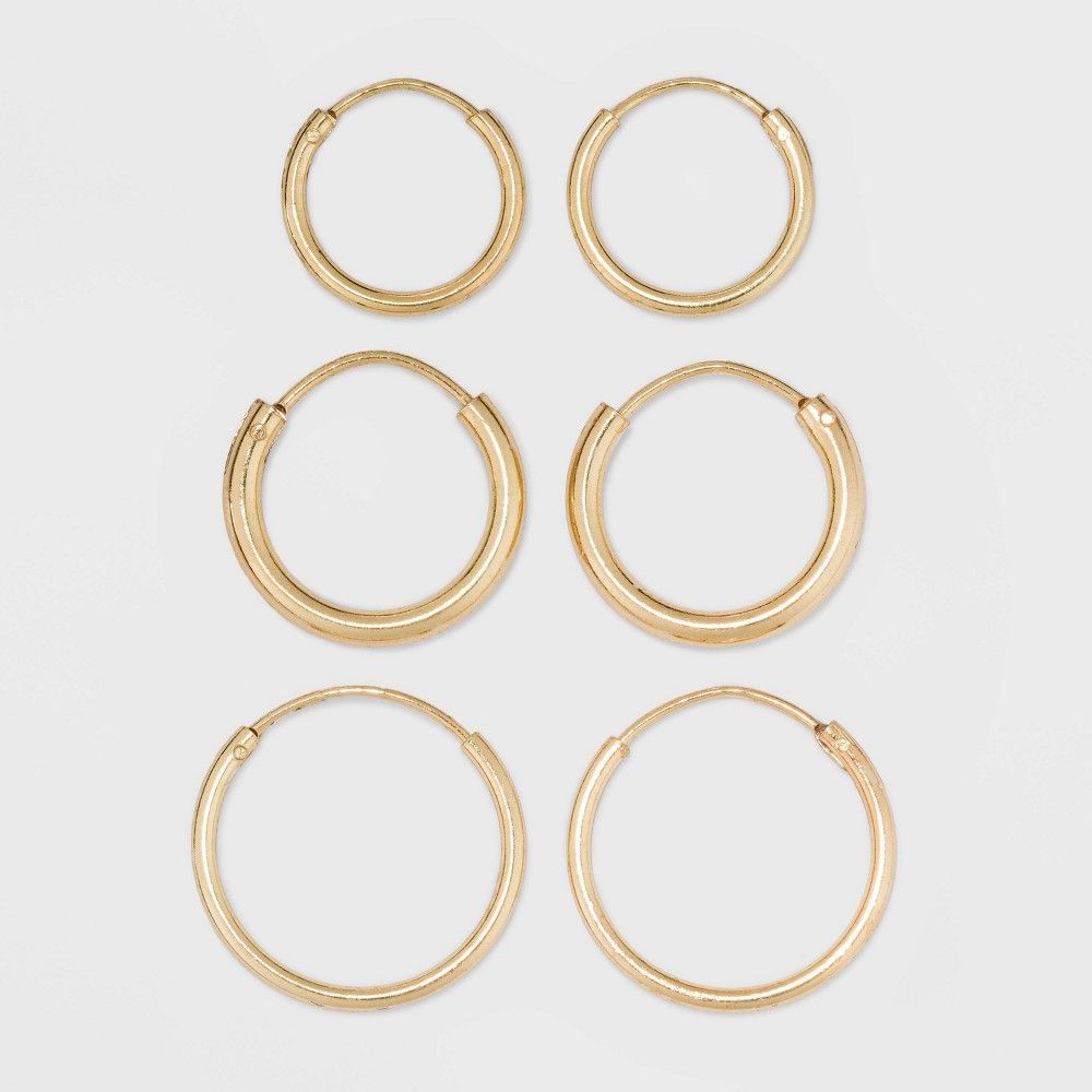 Gold Over Sterling Silver Endless Hoop Fine Jewelry Earring Set 3pc - A New Day Gold | Target