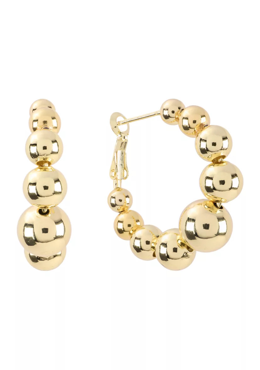 Plated Graduated Ball Clutchless Hoop Earrings | Belk