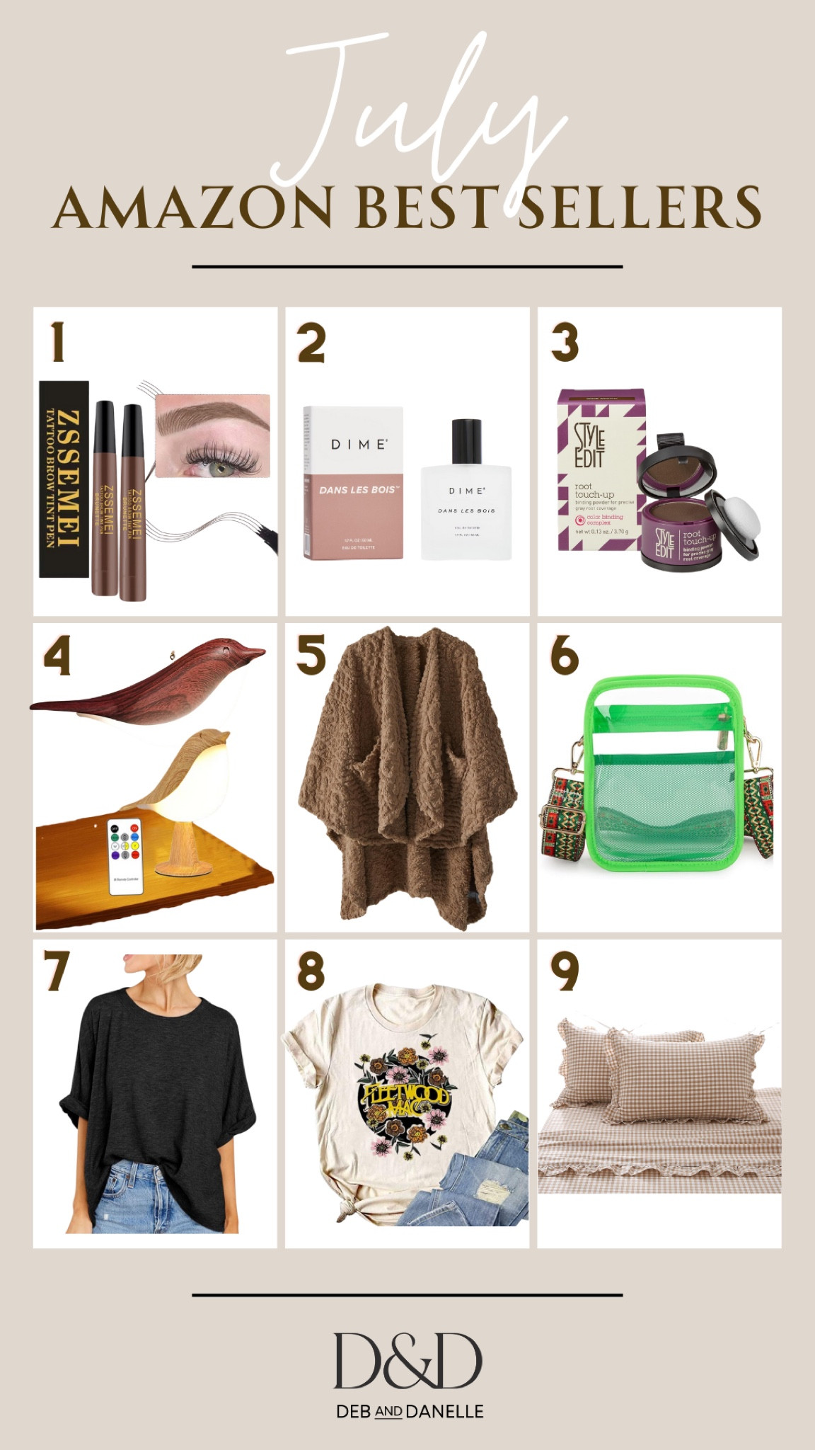 There were our top selling products from Amazon for the month of July. That includes my new smudge-proof eyebrow pen, my Dime perfume, and my favorite concert tee. 

#LTKMidsize #LTKHome #LTKSaleAlert