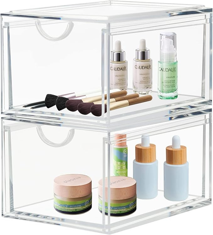 CECOLIC 2 Pack Stackable Cosmetic Organizer Drawers, Clear Acrylic Makeup Storage Organizer, Plas... | Amazon (UK)