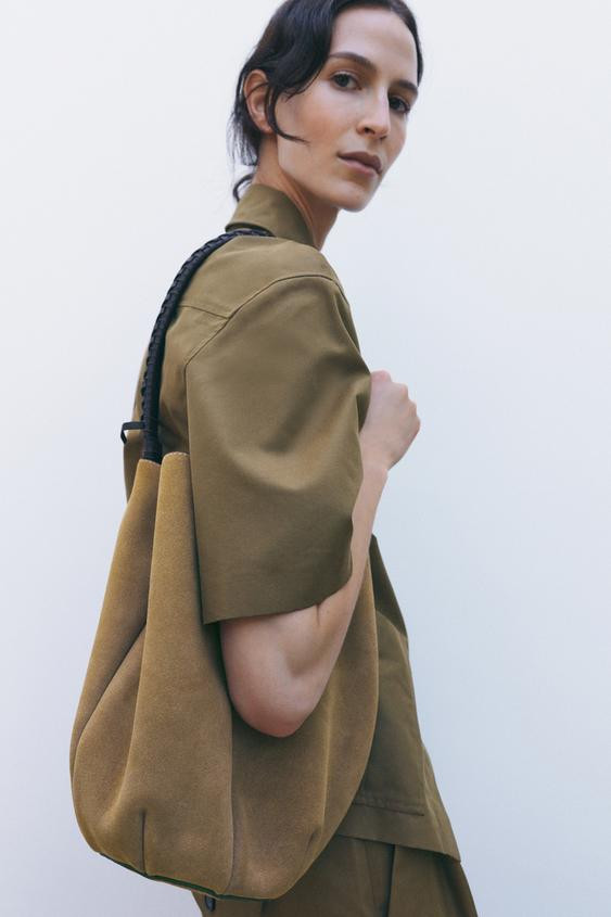 BRAIDED SPLIT SUEDE FLOWER BUCKET BAG | Zara UK