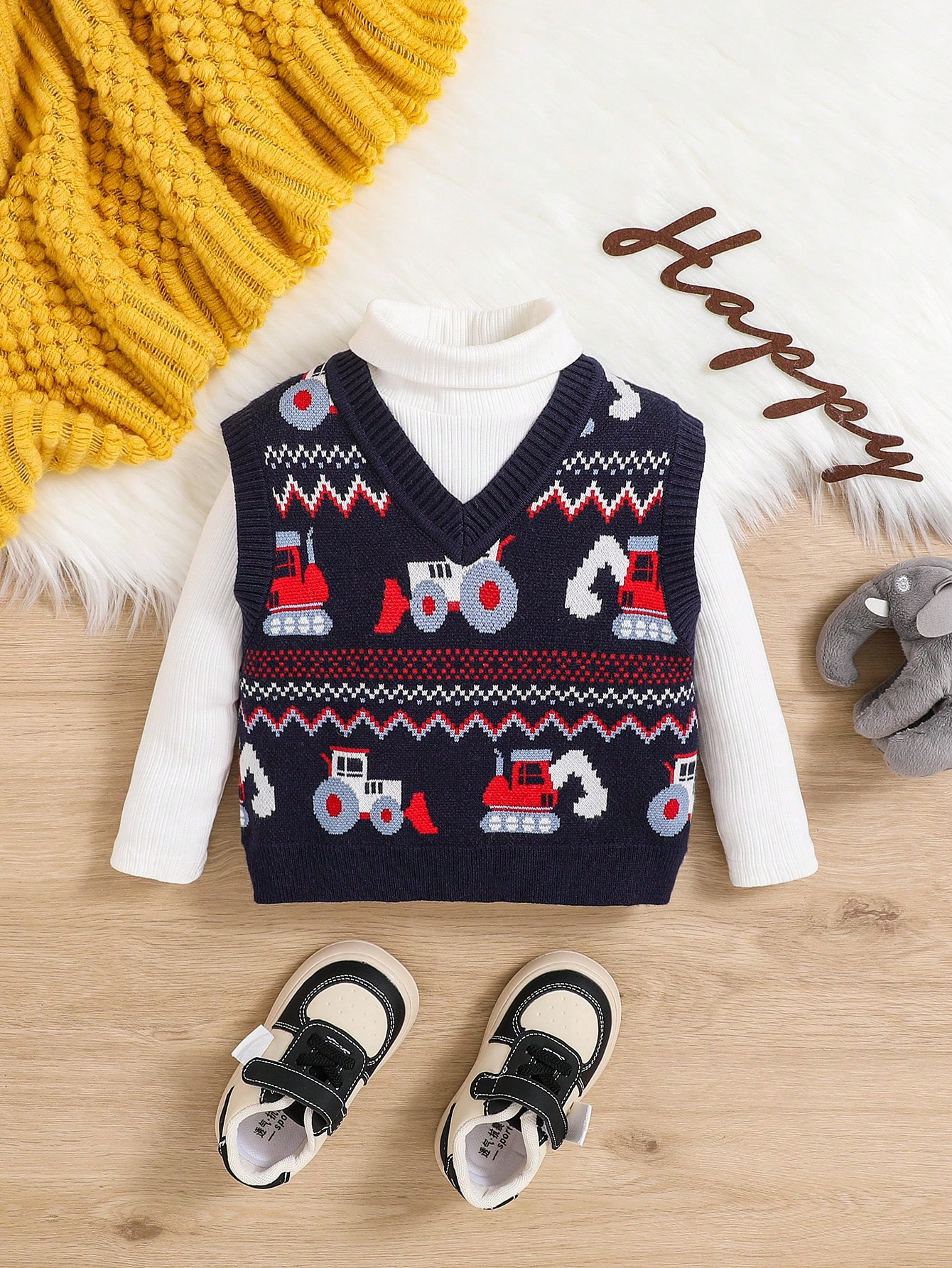 SHEIN Baby Boy Excavator Print Sweater Vest Without Tee | SHEIN USA | SHEIN