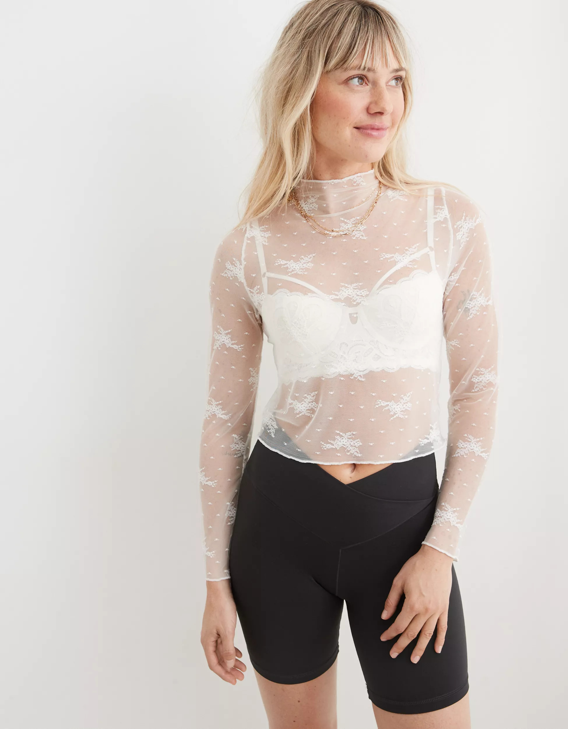 Aerie Level Up Lace Layering T-Shirt | Aerie