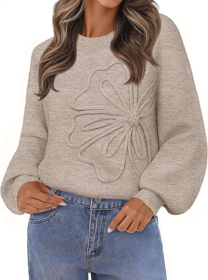 MEROKEETY Women's Floral Sweater Crew Neck Lantern Sleeve 2025 Fall Winter Trendy Warm Chunky Pul... | Amazon (US)