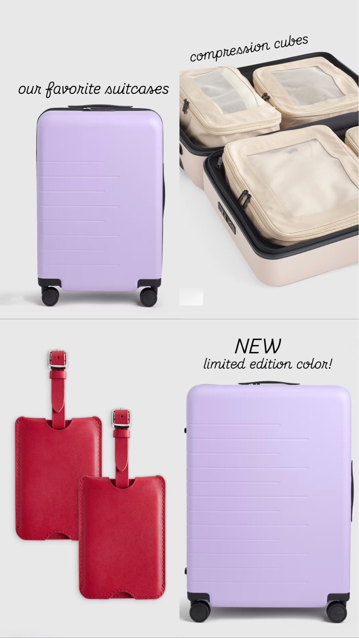 Love these suitcases!! We have both sizes in multiple colors. I’m buying this new purple carryon size for our upcoming Italy trip. 
Quince travel favorites

#LTKmomlife #LTKSeasonal