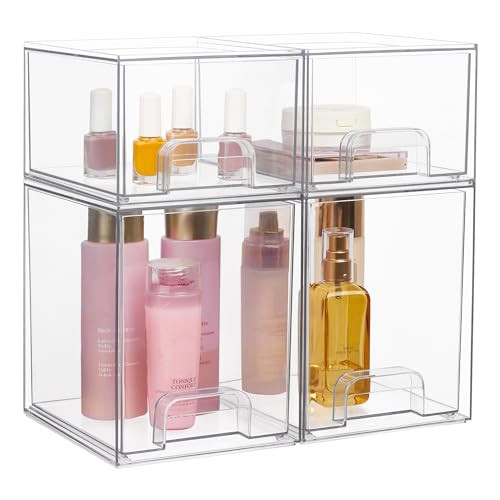 Vtopmart Stackable Storage Drawers Set of 4, 7.6"H and 4.4''H Clear Plastic Organizer Bins for Bathroom Supplies,Ideal for Vanity,Cabinet,Pantry Organization | Amazon (US)
