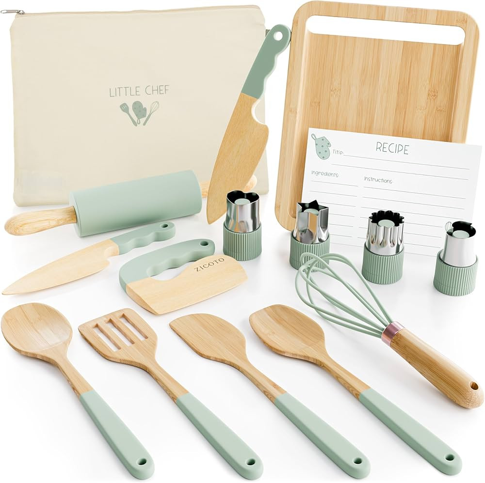 Wooden Cooking & Baking Set for Kids - Safe & Real Kitchen Tools Give Toddlers a Fun Cooking Expe... | Amazon (US)